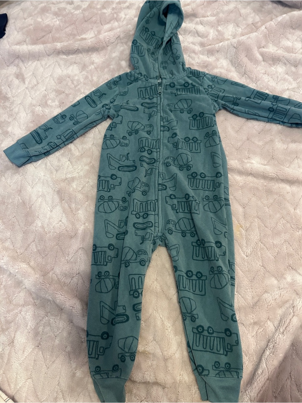 child of mine Teal Hooded One-Piece with Vehicle Print